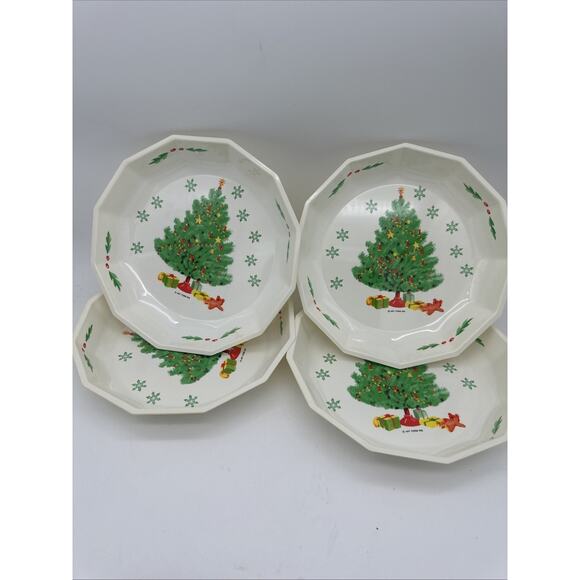 4 Vtg Plastic Christmas Tree Serving Trays Platters Dishes Artform Industries - Picture 1 of 3